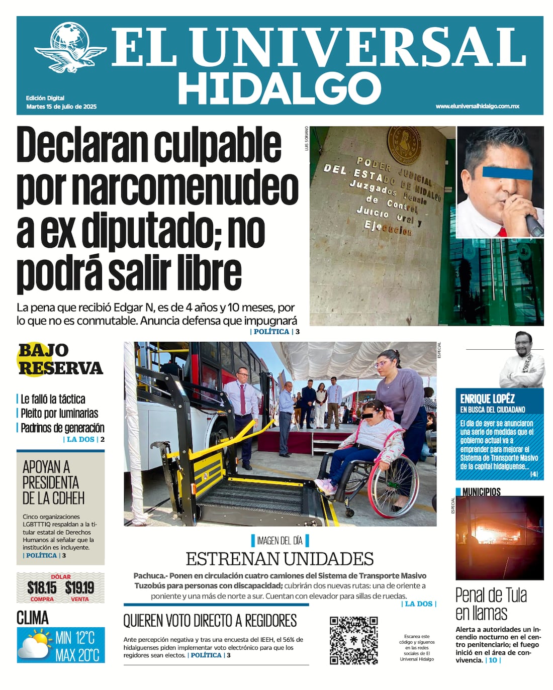 Portada El Universal Hidalgo 150725