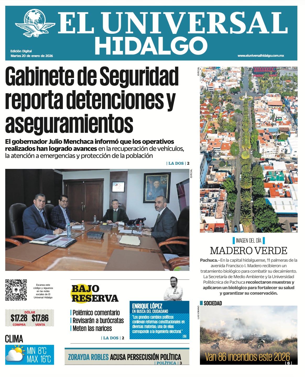 Portada El Universal Hidalgo 200126