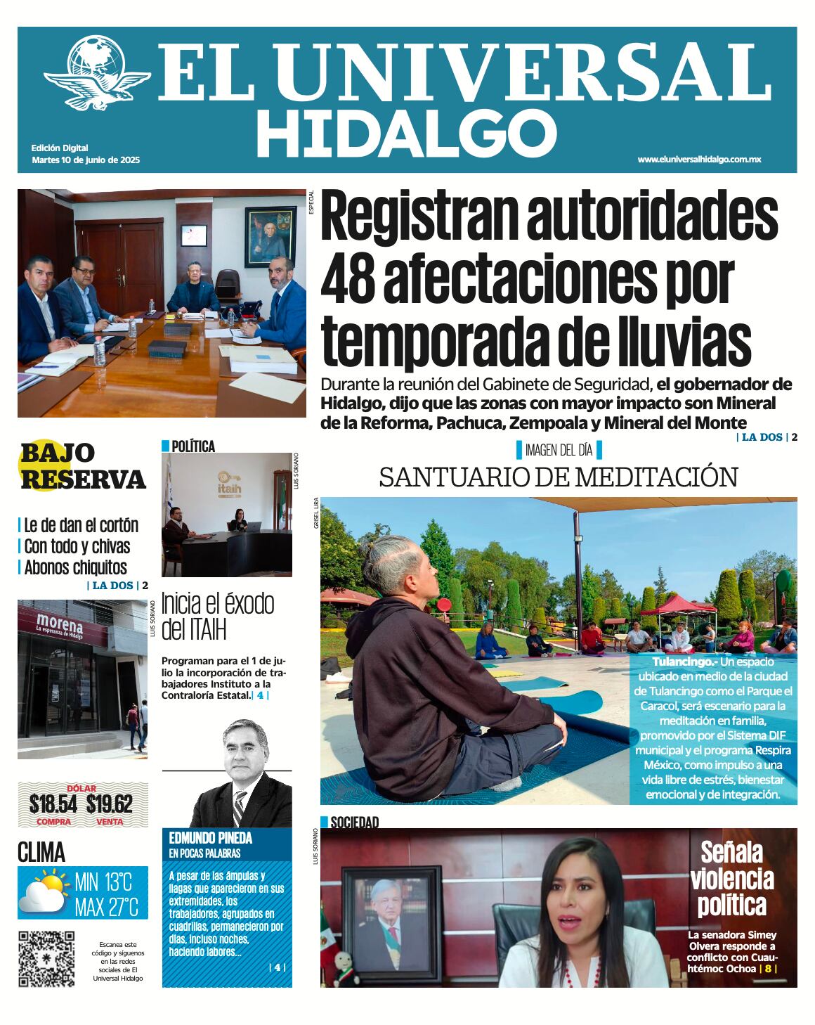 Portada El Universal Hidalgo 100625