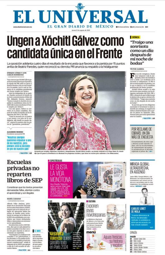 Portada impresa del 31 de agosto de 2023