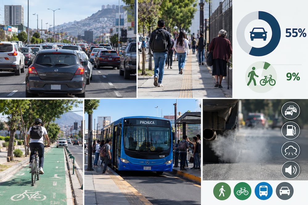 El automóvil domina la movilidad en Pachuca | Imagen generada con IA