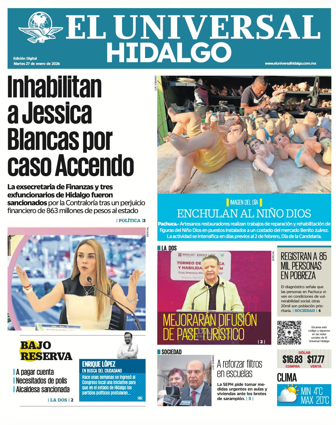 Portada El Universal Hidalgo 27/1/26