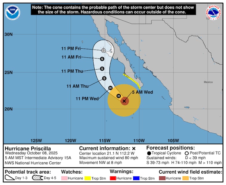 Más de 2 mil elementos desplegados en Baja California Sur ante los efectos del huracán Priscilla | Twitter: 
SkyAlert Storm