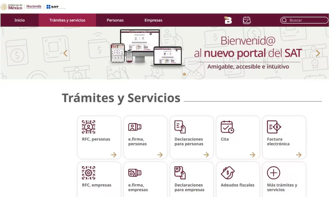 Según el SAT, ofrece una experiencia intuitiva y accesible porque hace más fácil identificar trámites y contenidos de interés. Foto: Captura de pantalla