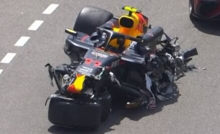 Checo Pérez sufre durísimo choque en el GP de Mónaco; su auto quedó destrozado