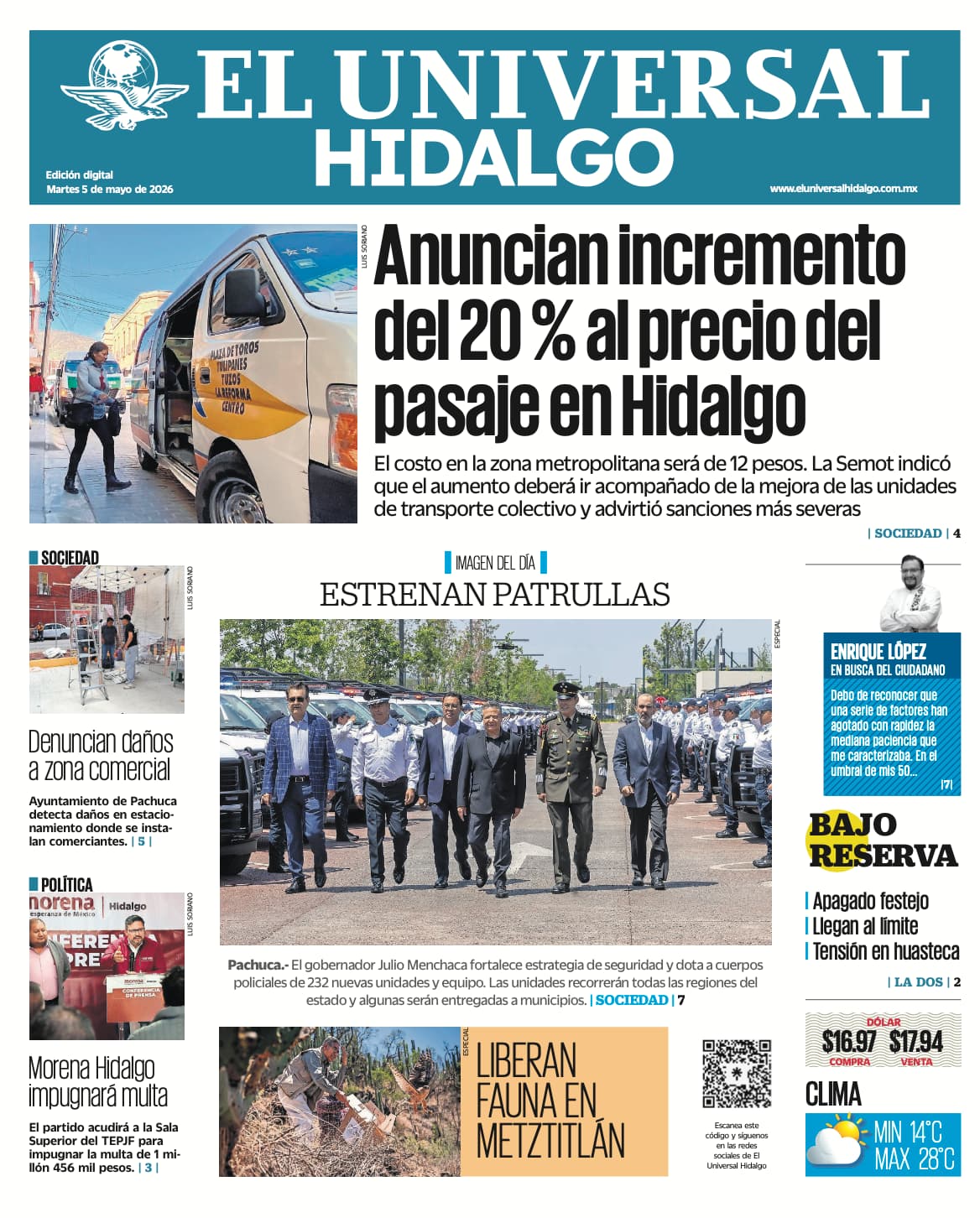 Portada El Universal Hidalgo 5/5/26