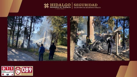 Incendio consume cabaña en zona boscosa de Mineral del Chico