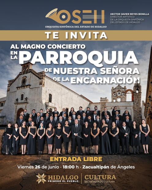 OSEH llevará repertorio sinfónico a Zacualtipán en una presentación inédita en la Sierra Alta | Cortesía: Cultura Hidalgo