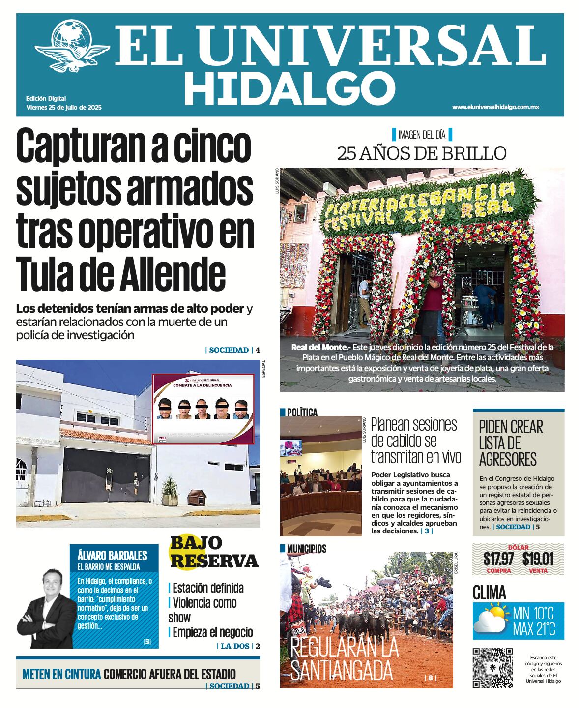 Portada EL Universal Hidalgo 250725