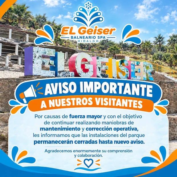 ¿Qué está pasando con El Géiser? Facebook: El Geiser Balneario SPA (página oficial)