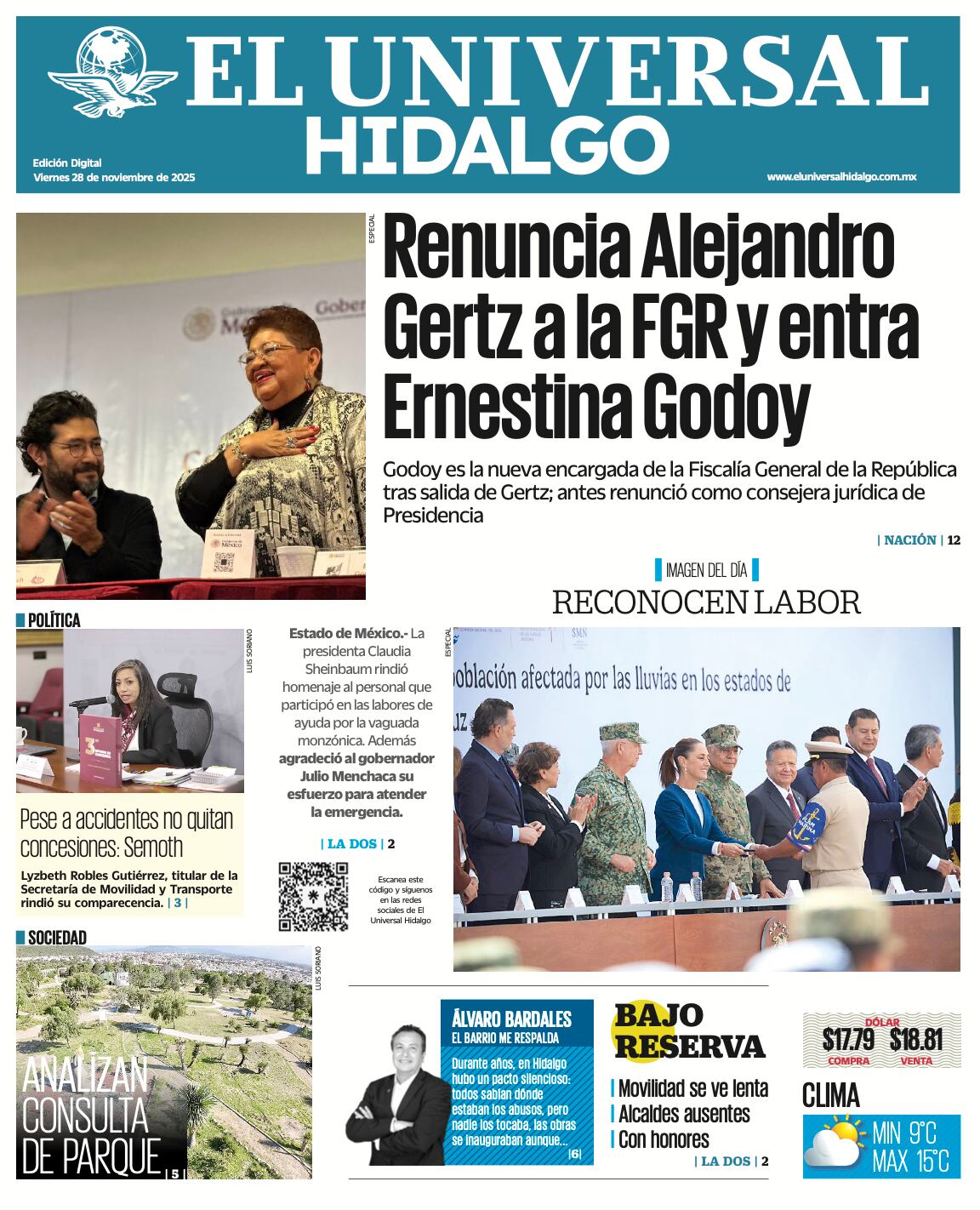 Portada El Universal Hidalgo 281125