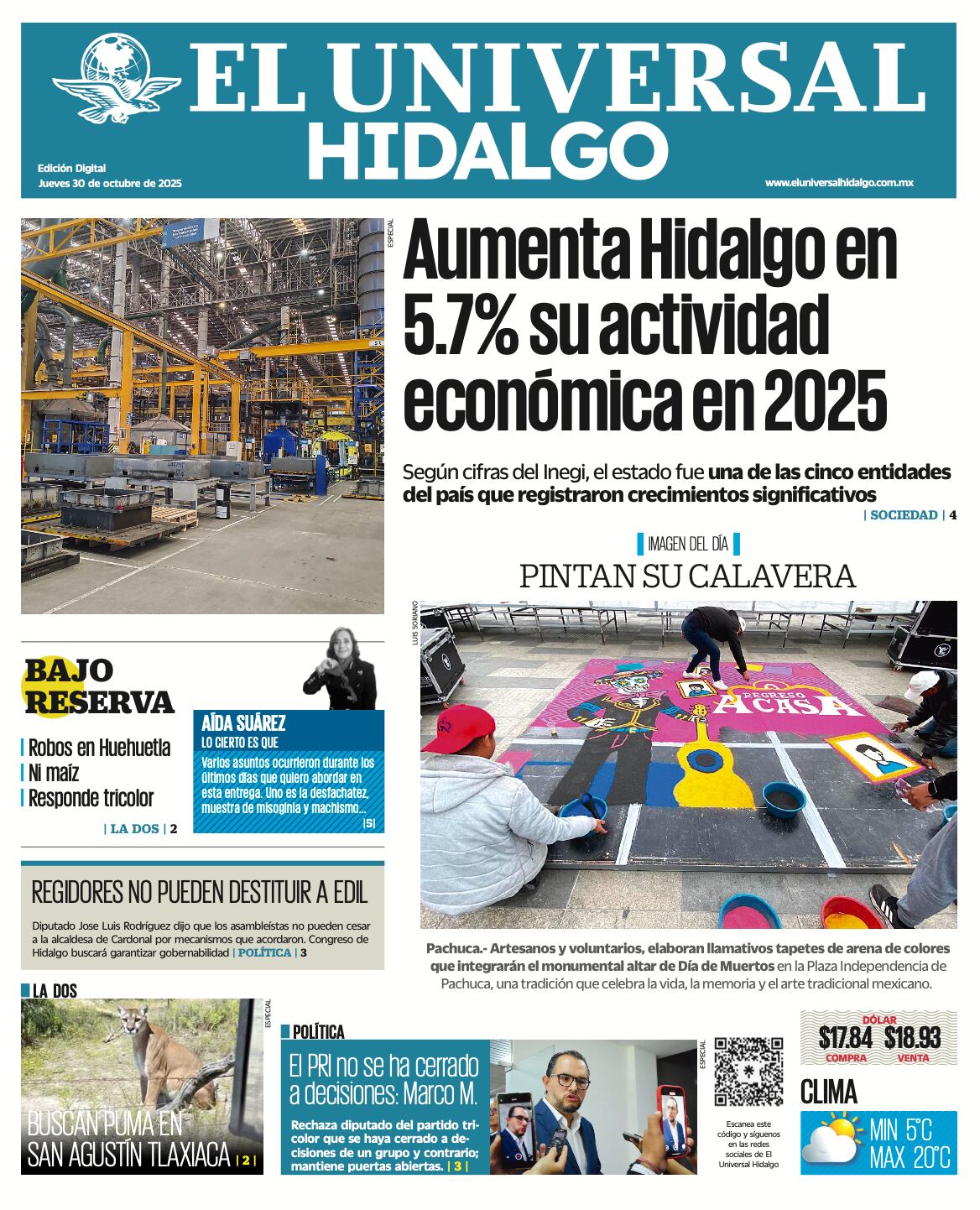 Portada EL Universal Hidalgo 301025