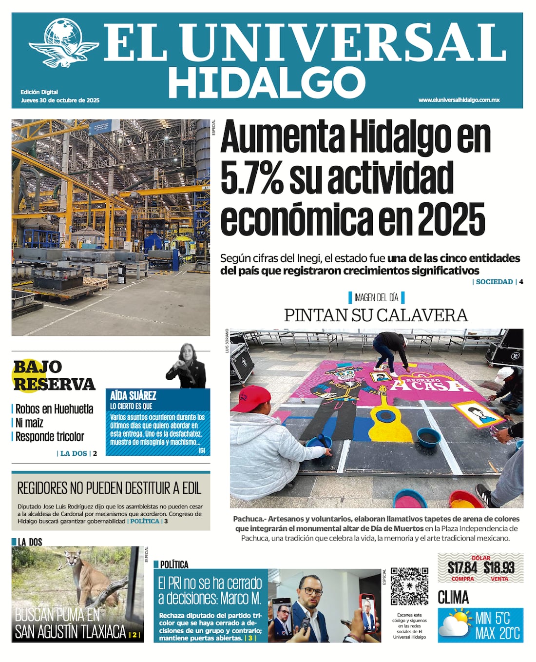 Portada EL Universal Hidalgo 301025