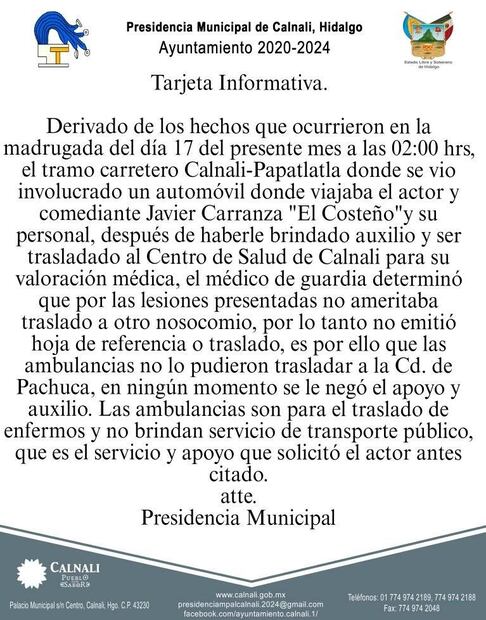 Faceboook: Presidencia Municipal Calnali