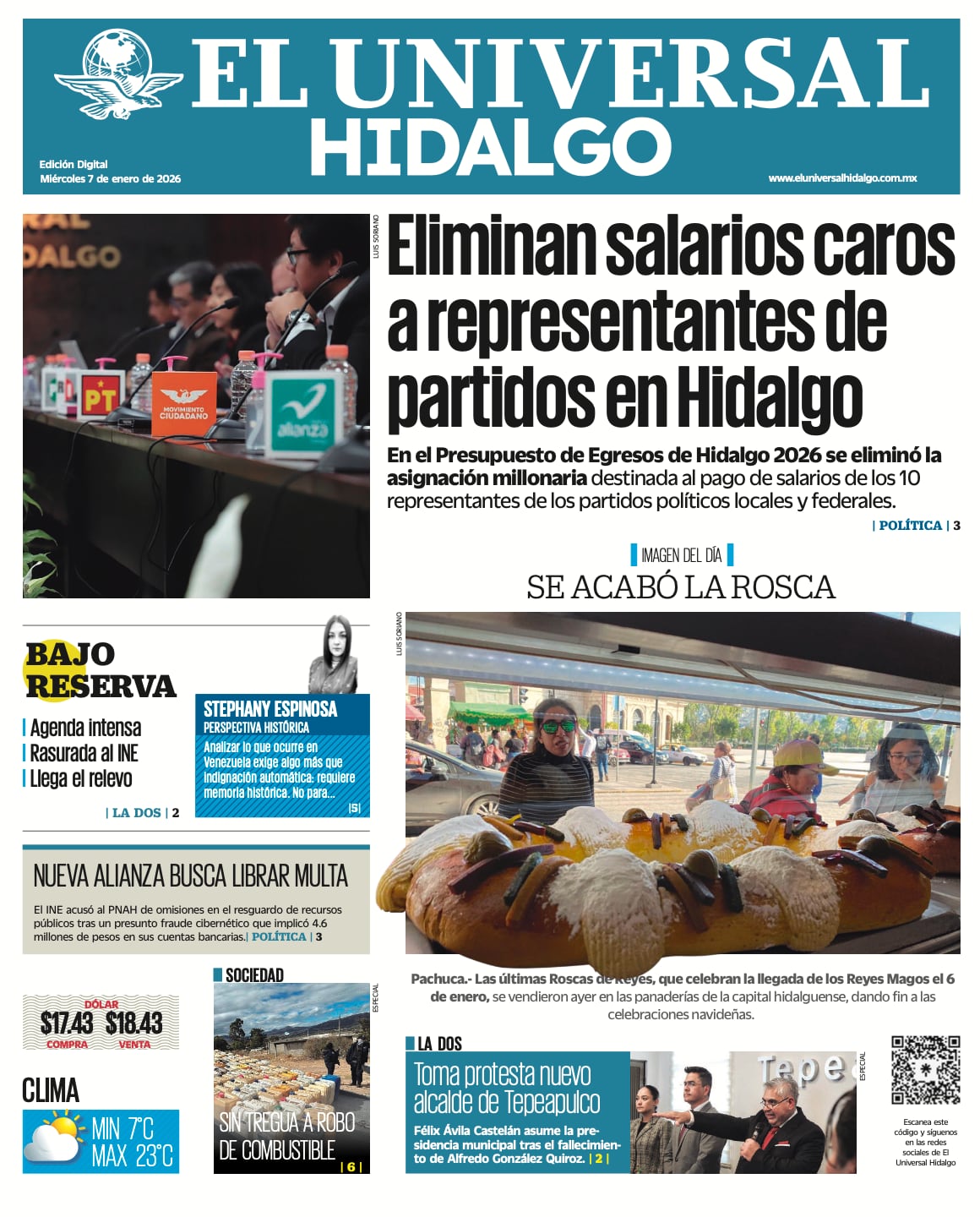 Portada El Universal Hidalgo 7/1/26