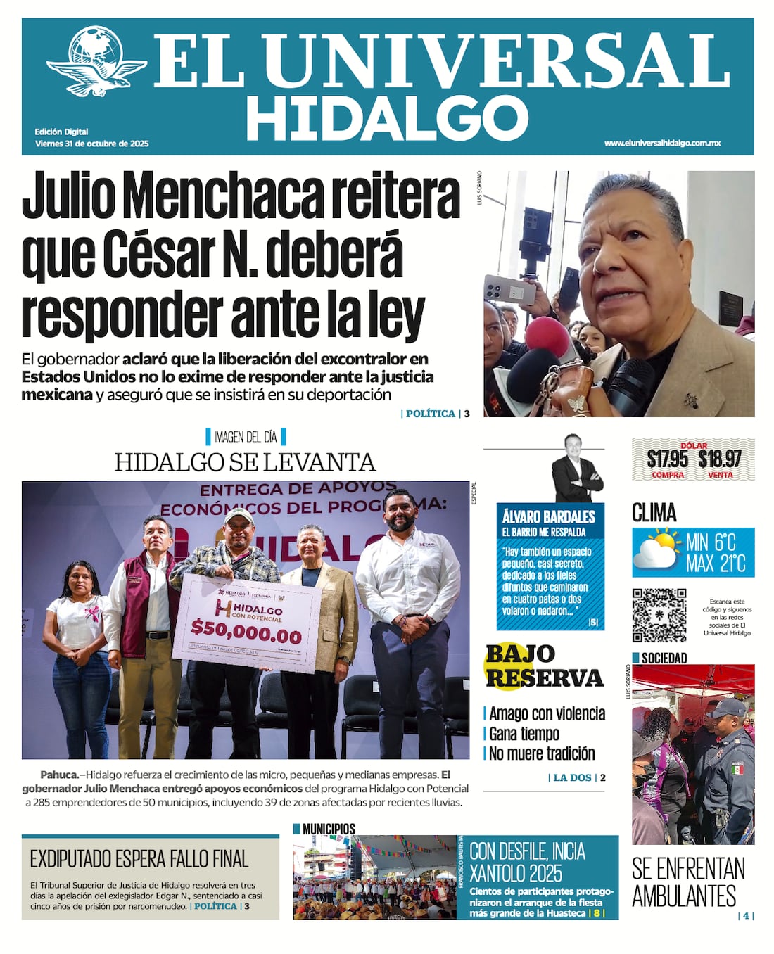 Portada El Universal Hidalgo 311025