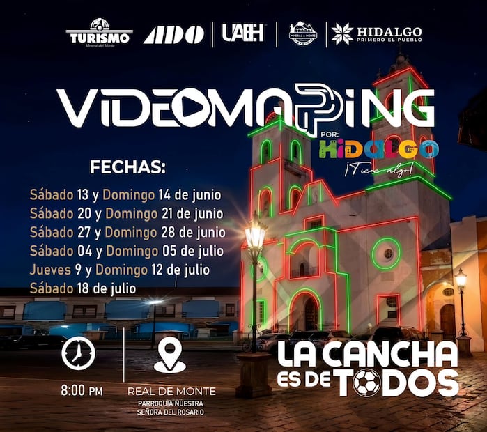 Real del Monte ilumina su historia futbolera con un espectáculo de video mapping | Cortesía: Turismo Hidalgo