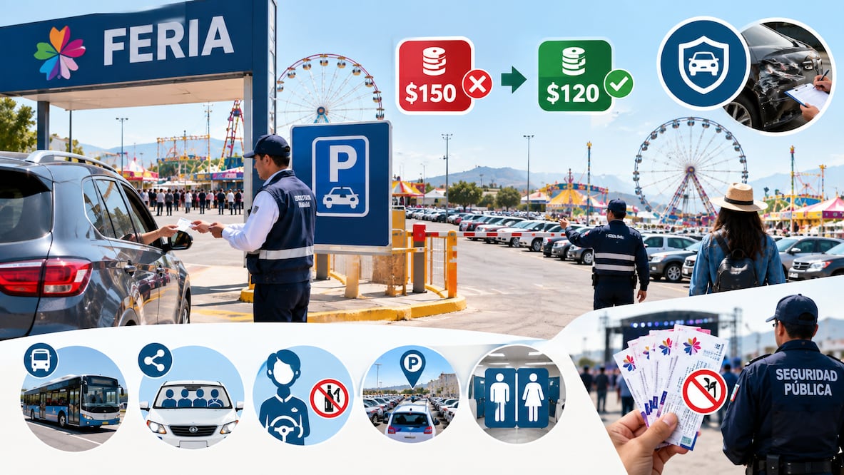 El estacionamiento de la Feria de Pachuca bajó de 150 a 120 pesos tras las quejas de visitantes | Imagen generada con IA