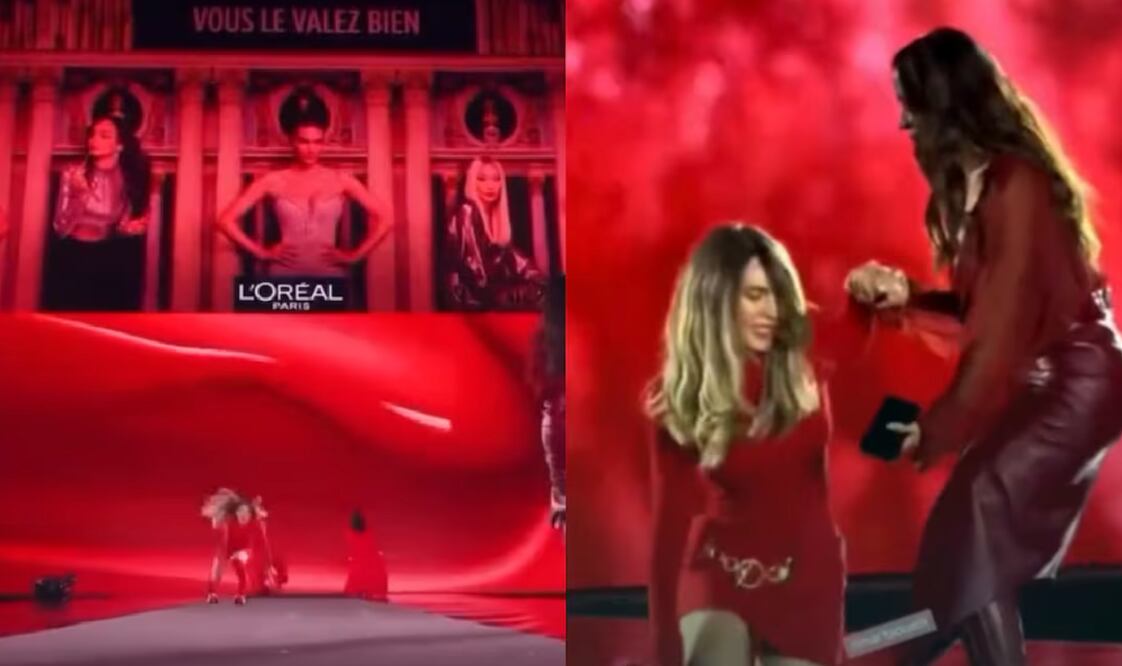 La cantante dio un mal paso y cayó de rodillas frente al público. Foto: Captura de pantalla