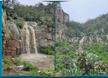 Cascada resurge tras lluvias milenarias en Huapalcalco
