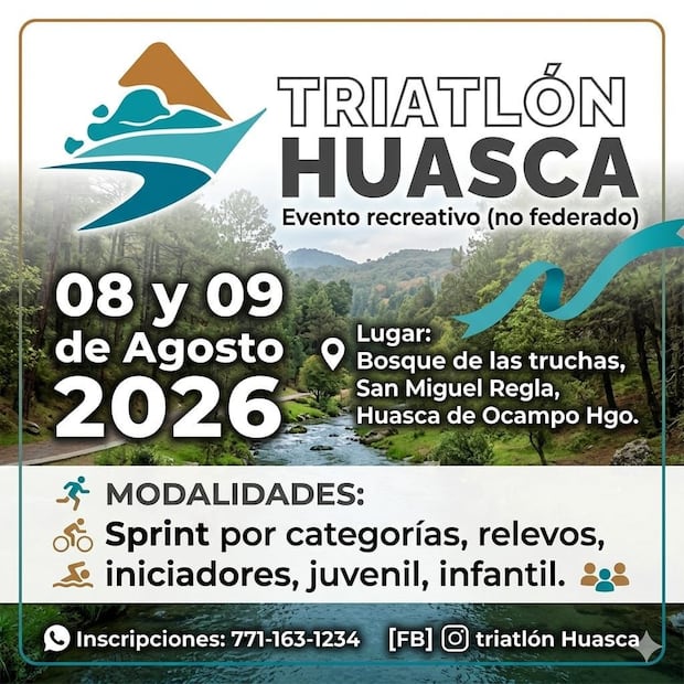 Triatlón Huasca 2026 buscará reunir a 500 competidores en su segunda edición | Cortesía: Turismo Hidalgo