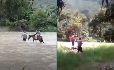 Vecinos de Tlahuiltepa cruzan ríos a caballo y en tirolesa ante la falta de puentes seguros