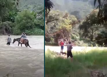 Vecinos de Tlahuiltepa cruzan ríos a caballo y en tirolesa ante la falta de puentes seguros