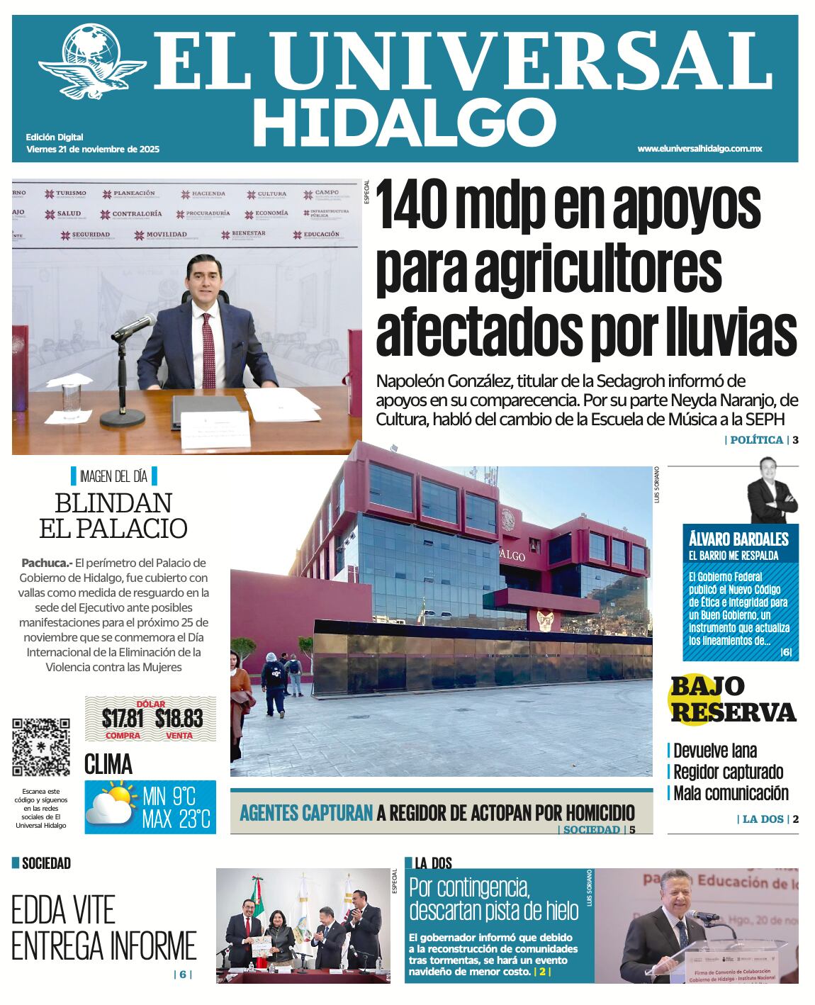 Portada El Universal Hidalgo 211125