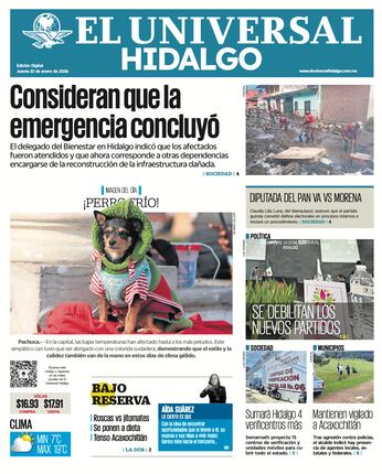 Portada El Universal Hidalgo 22/1/26