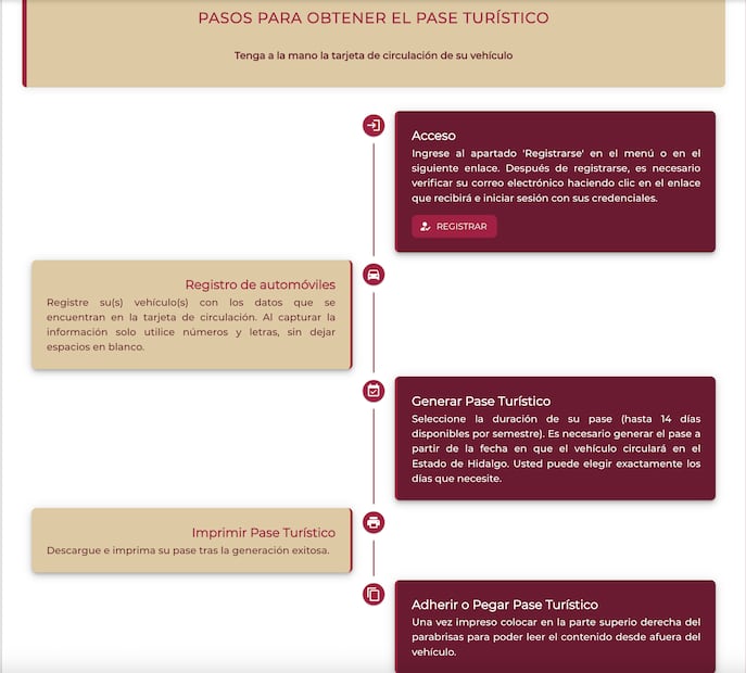 Habilitan micrositio para tramitar Pase Turístico vehicular en Hidalgo | Captura de pantalla