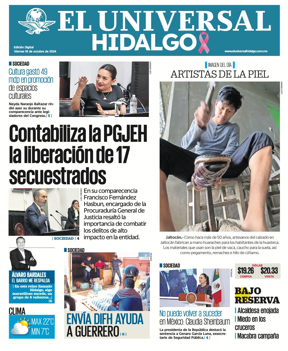 Portada El Universal Hidalgo 181024