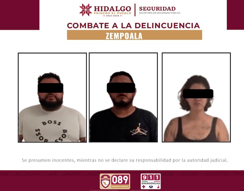 Caen dos hombres y una mujer con presuntas drogas en Zempoala | Fotos: SSPH
