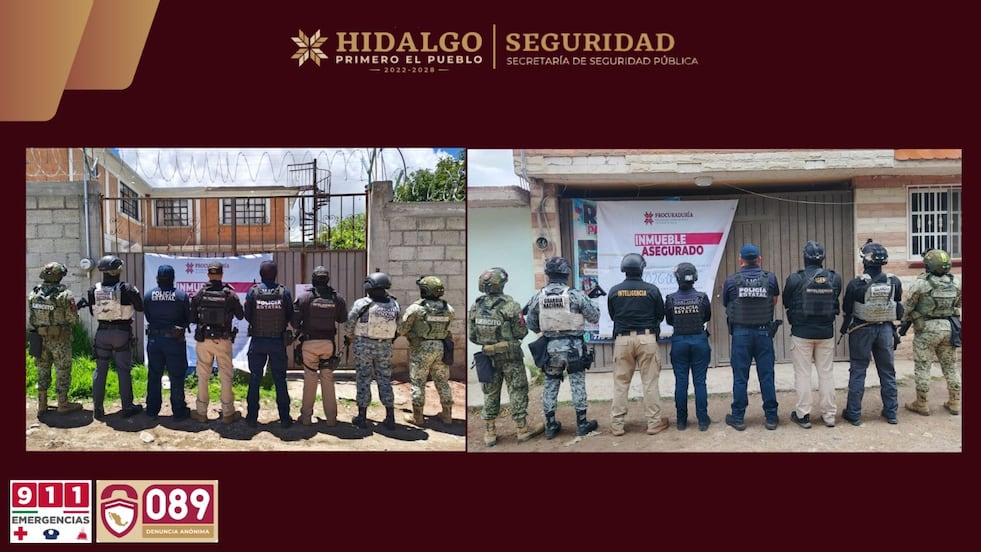 Catean dos inmuebles en Tepeapulco; aseguran droga, un arma y un vehículo robado