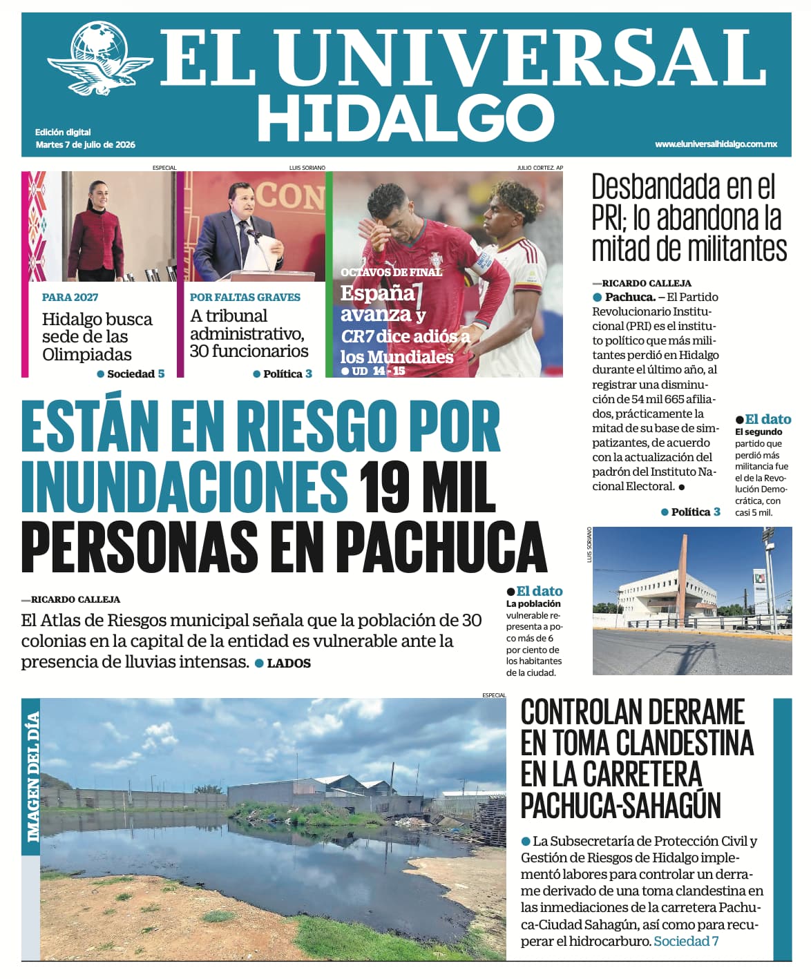 Portada EL Universal Hidalgo 7/7/26
