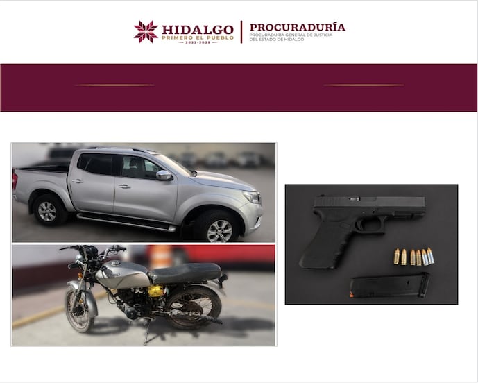 Tres detenidos en Tezontepec de Aldama; aseguran arma, droga y vehículo con reporte de robo