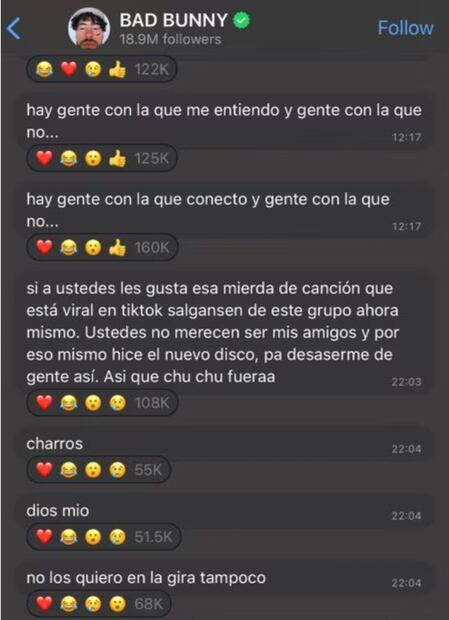 Bad Bunny "explota" en canal de WhatsApp | Twitter: @LuisValLe_A