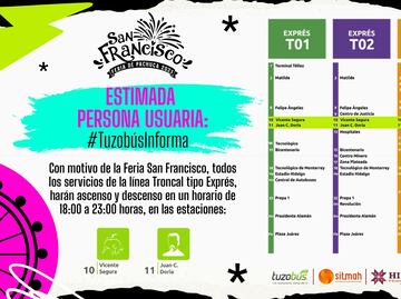Refuerzan transporte público por Feria de San Francisco Pachuca 2025
