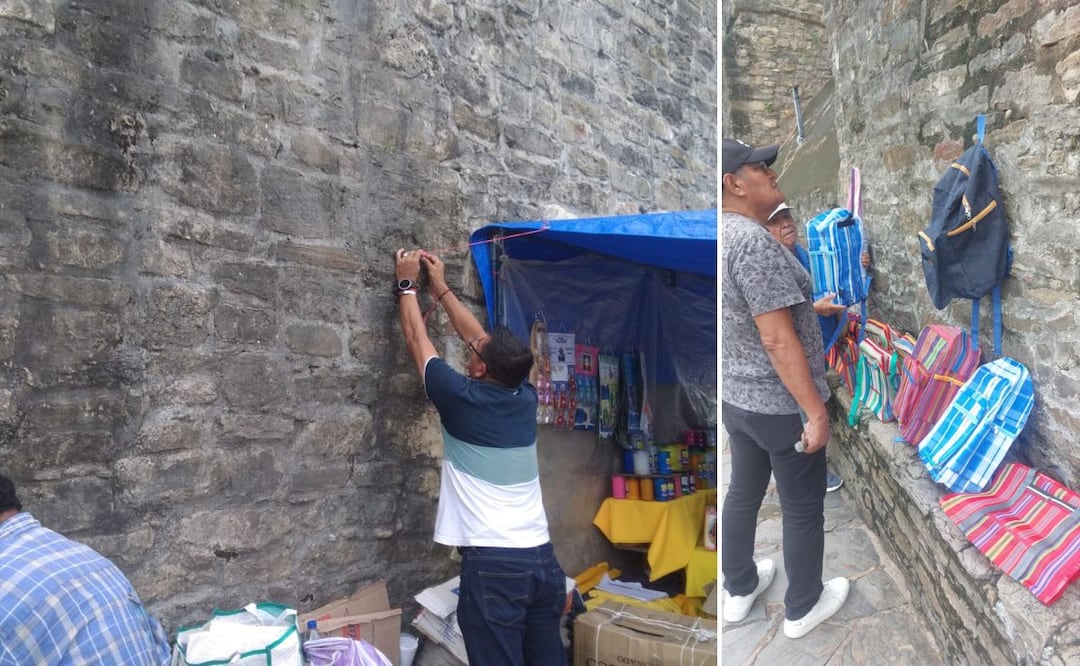 Tres comerciantes fueron sancionados por el área de Reglamentos Municipales de Huejutla tras dañar las paredes de la catedral de Cristo Rey
