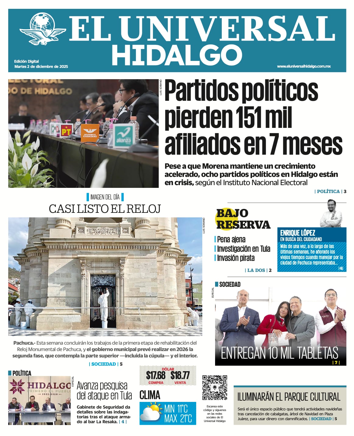 Portada EL UNIVERSAL HIDALGO 2/12/25