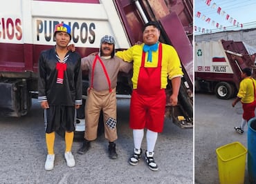 Trabajadores de limpieza festejan a los niños en su día como personajes del Chavo del 8