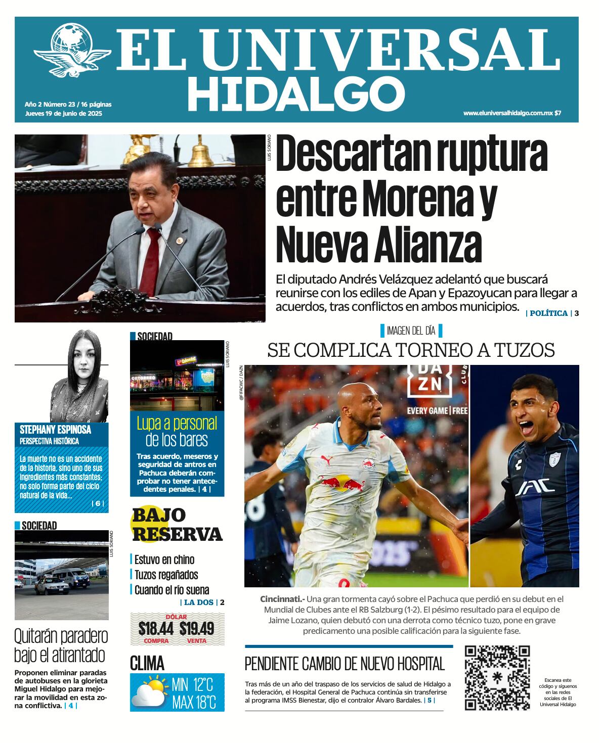 Portada El Universal Hidalgo 190625
