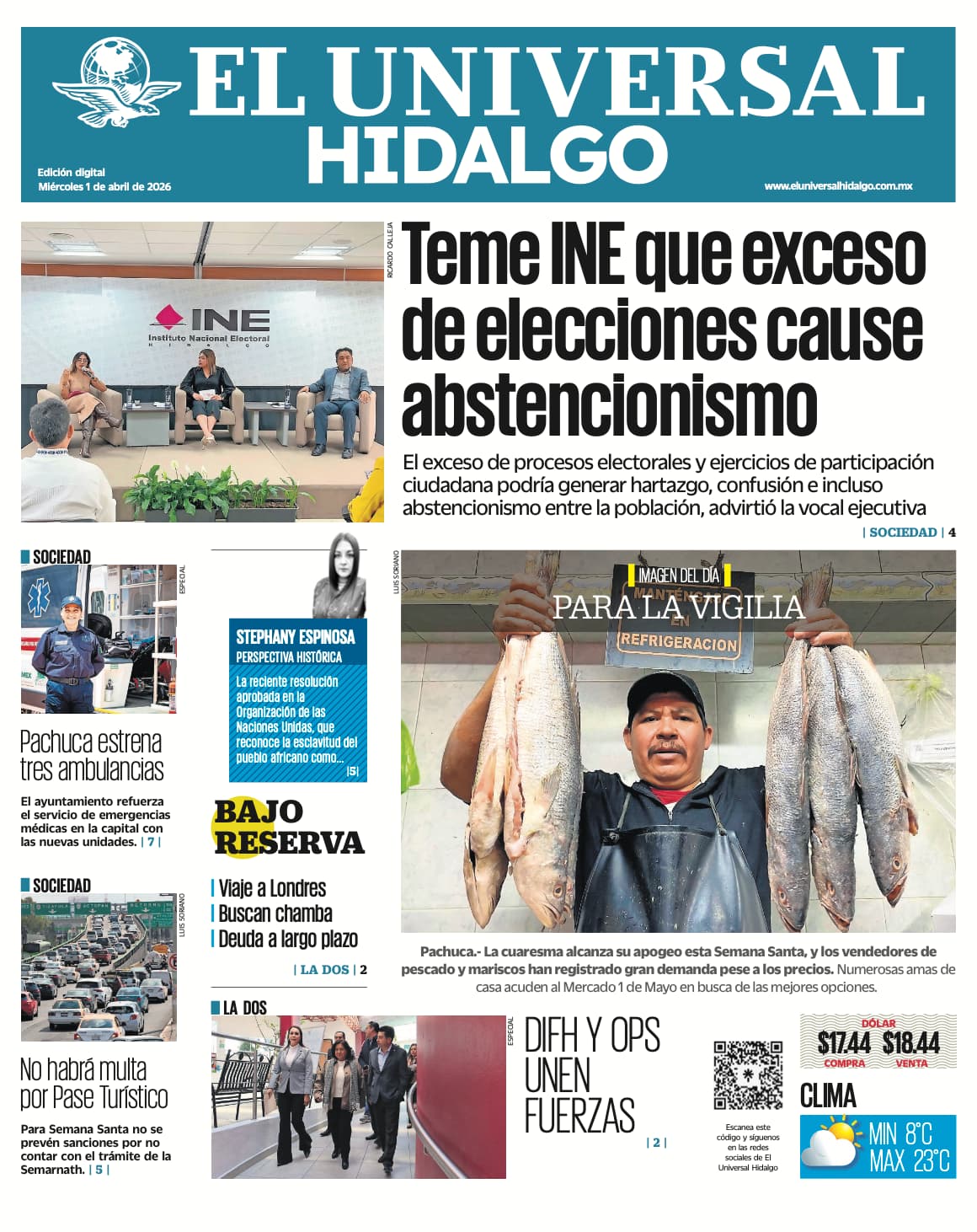 Portada El Universal Hidalgo 1/4/26