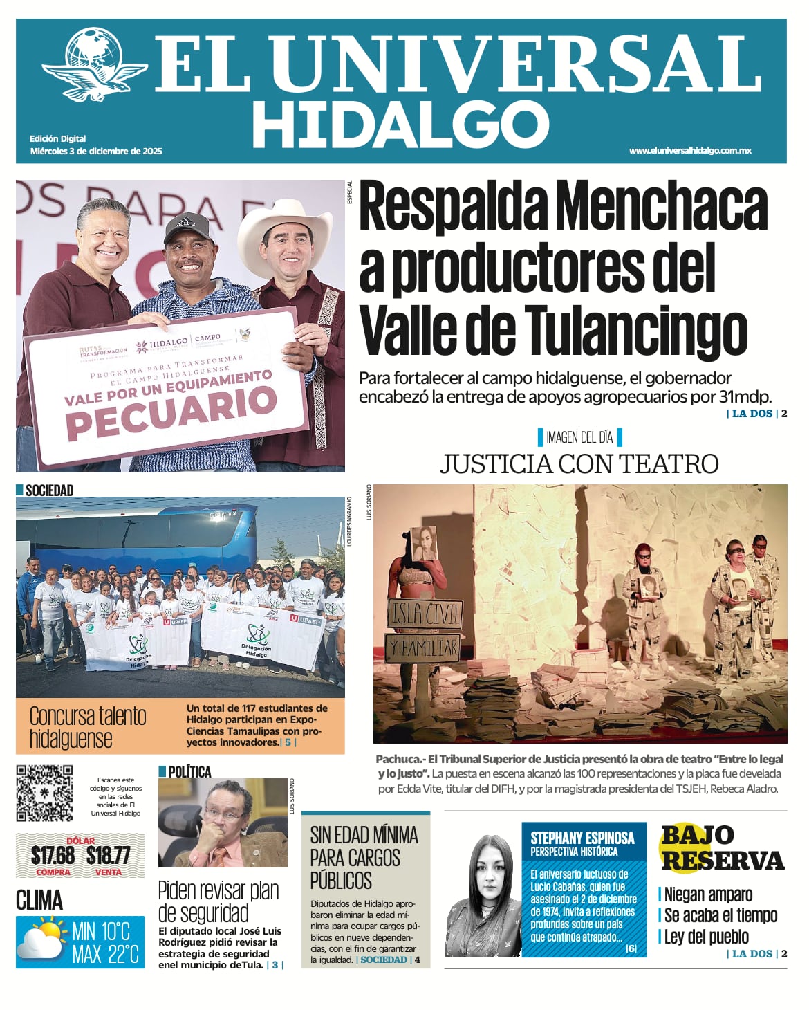 Portada El Universal Hidalgo 03/12/25