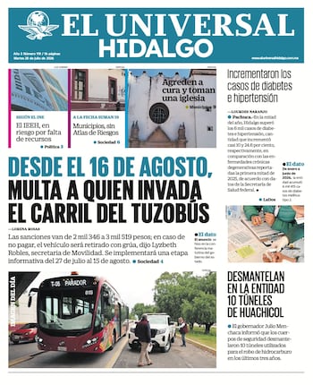 Portada El Universal Hidalgo 29/7/26