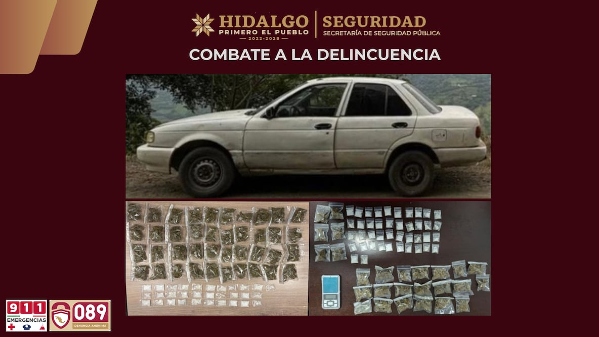 Dos detenidos por presunta posesión de droga en Hidalgo | Fotos: SSPH