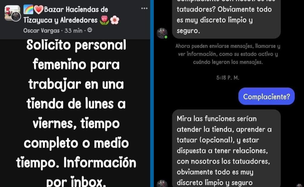 Alertan sobre falsos empleos en Tizayuca para mujeres | Capturas de pantalla