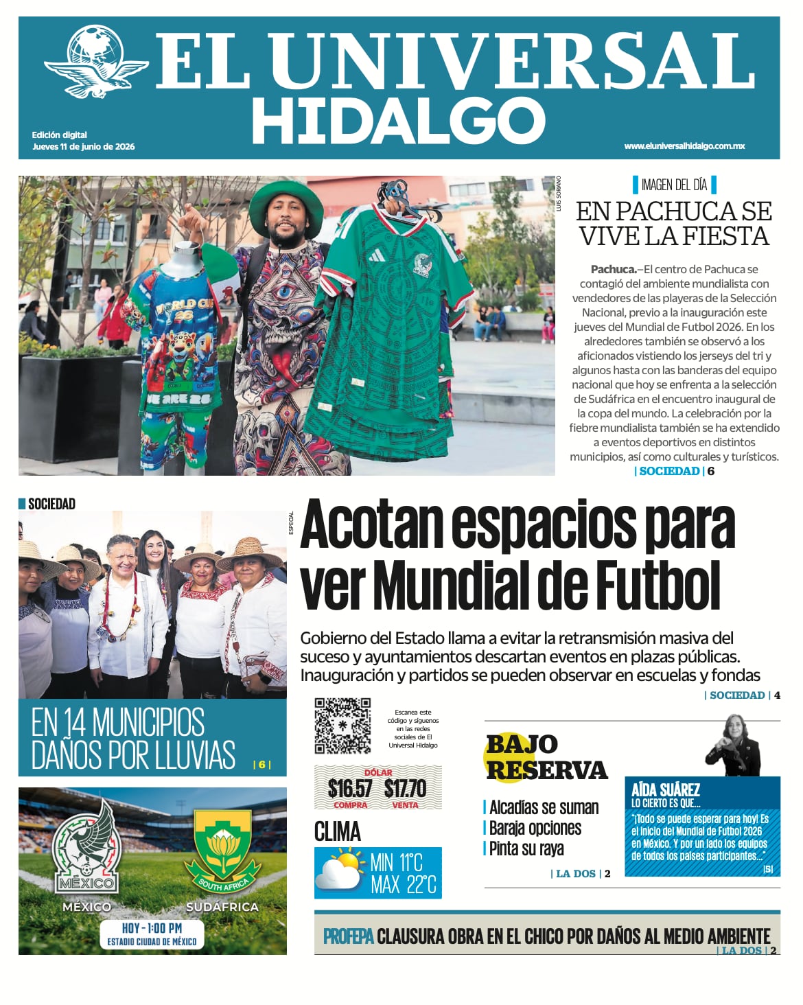 Portada El Universal Hidalgo 11/6/26
