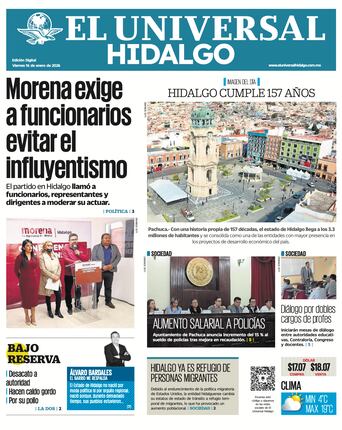 Portada El Universal Hidalgo 16/1/26