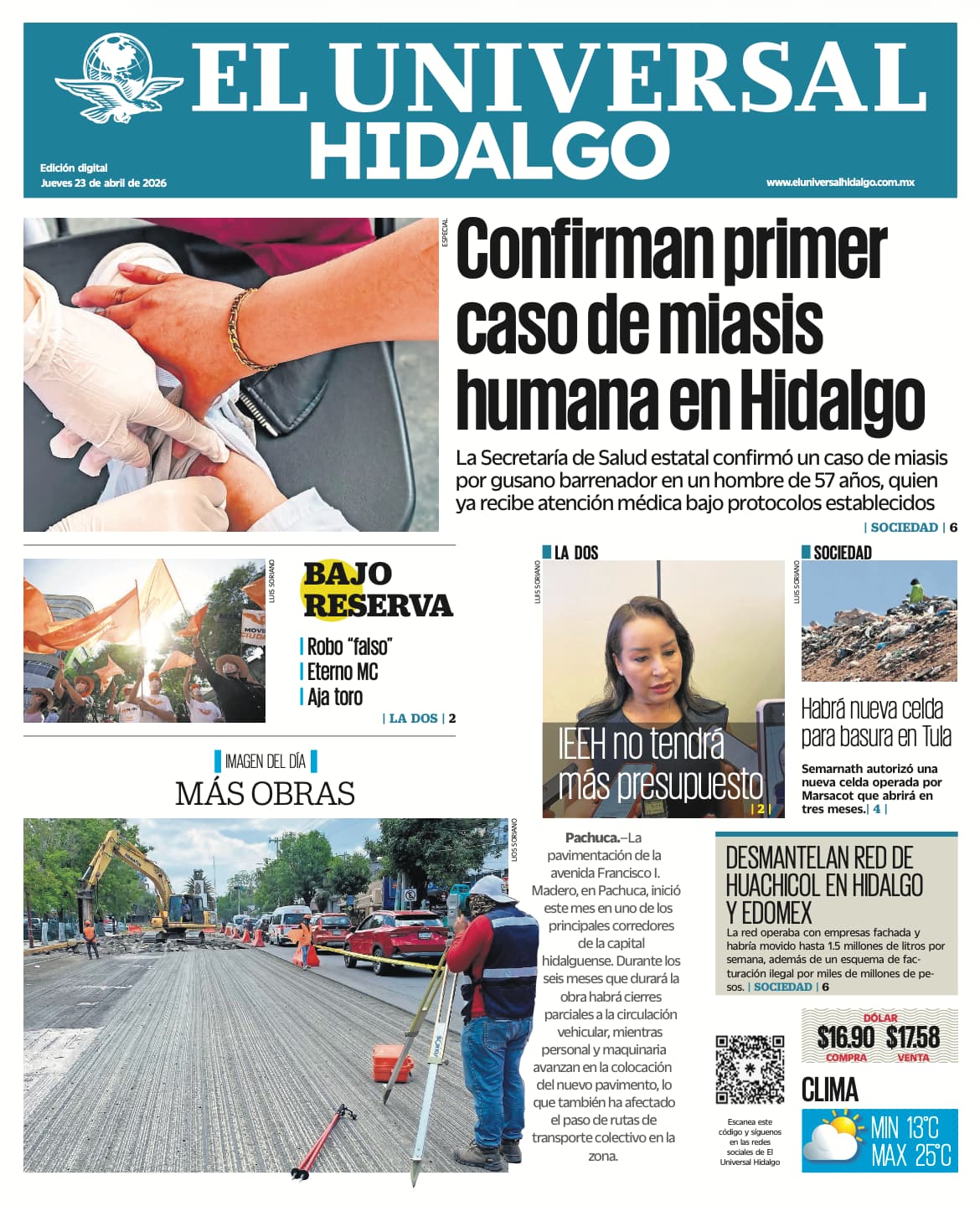 Portada El Universal Hidalgo 23/4/26