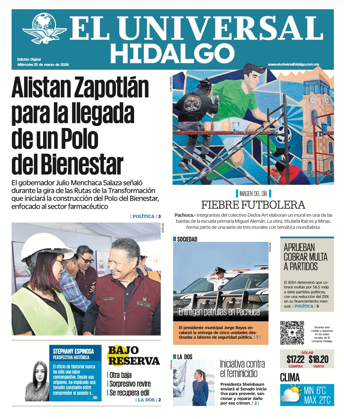 Portada EL Universal Hidalgo 25/3/26